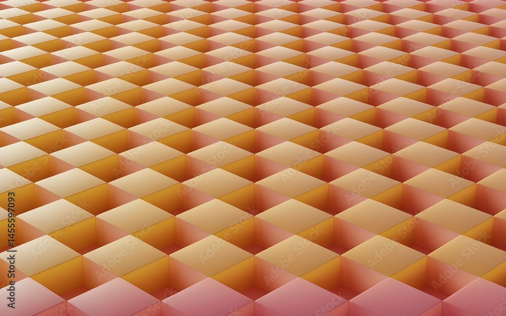 Poster 3d render of an infinite, seamless checkerboard pattern featuring alternating squares of sunny yello