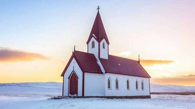 Icelandic church winter scenic landscape photography snow covered nature travel destination serene picturesque building