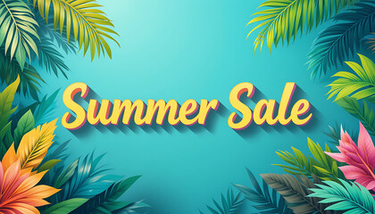 Summer Sale with Tropical Leaves Decoration