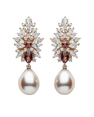 Elegant Pink Gemstone and Pearl Dangle Earrings, PNG