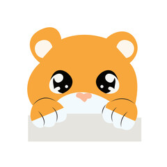 Cute Orange Bear Peeking Over Sign