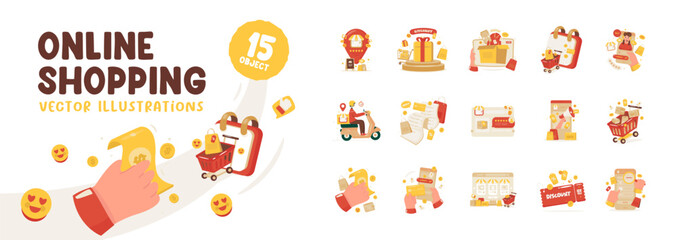 Obraz premium Online shopping object icon collection set vector illustration