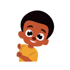 Happy Black Boy Peeking Cartoon Illustration