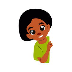 Happy Boy Peeking Green Shirt Illustration