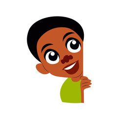 Happy Boy Peeking Corner Cartoon Illustration