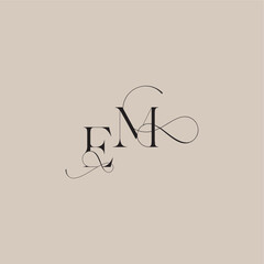 beautiful initial EM line and bold mix concept wedding serif monogram logo letter