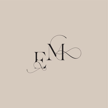 beautiful initial EM line and bold mix concept wedding serif monogram logo letter