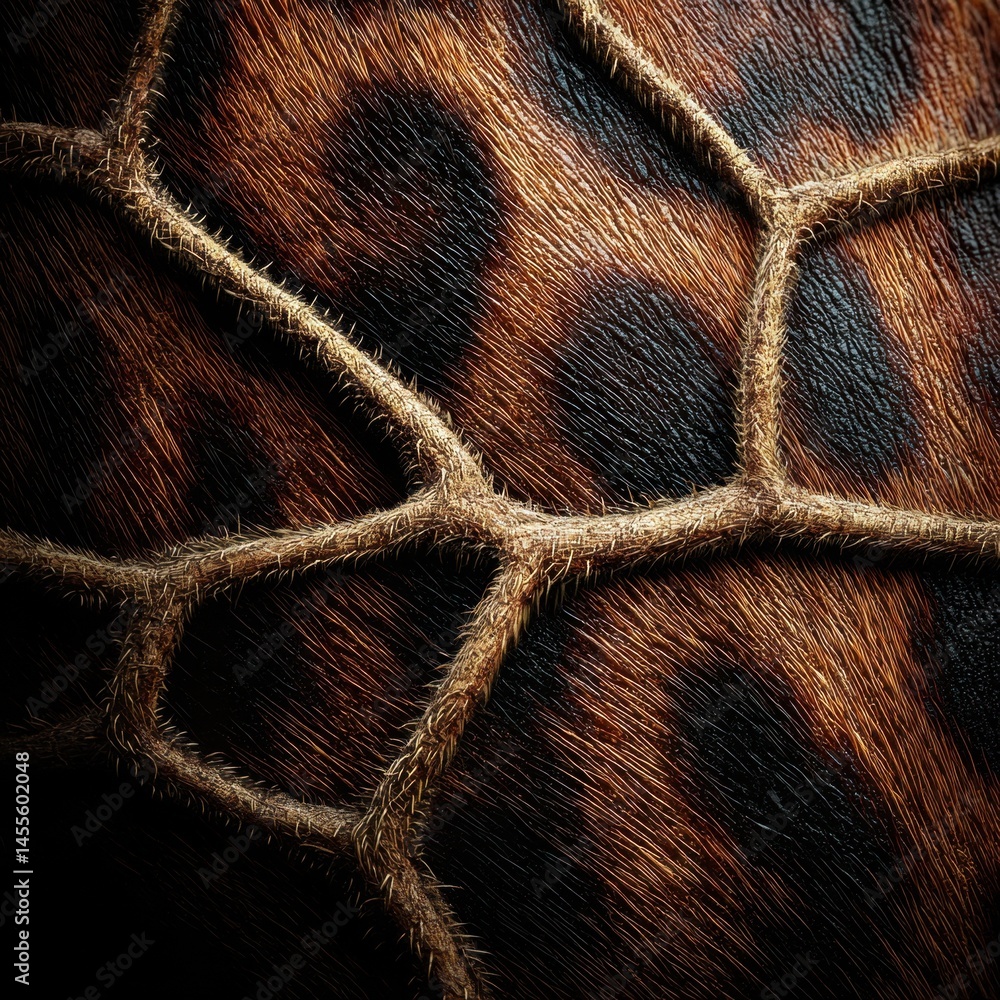 Poster intricate pattern of giraffe skin with detailed texture and unique natural markings close up view