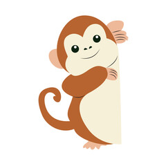 Cute Monkey Peeking Corner Illustration