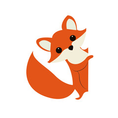 Cute Orange Fox Peeking Cartoon