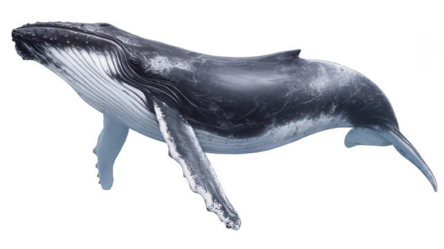 Detailed Humpback Whale Close-Up on White Transparent Background