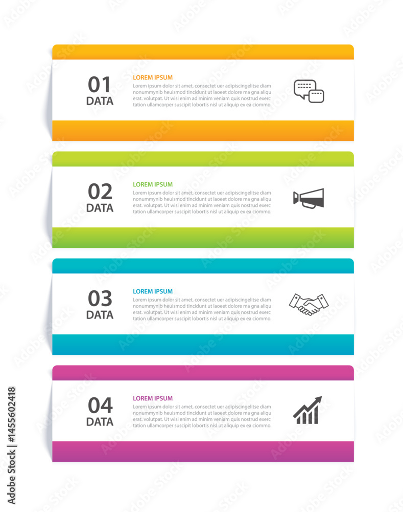 Aufkleber 4 data infographics rectangle tab index template. illustration business abstract background.