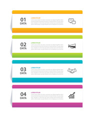 4 data infographics rectangle tab index template. Illustration business abstract background.