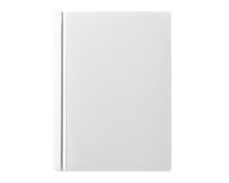 Mockup of a closed white hardcover book on transparent background