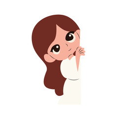 Girl Peeking Corner Cartoon Illustration