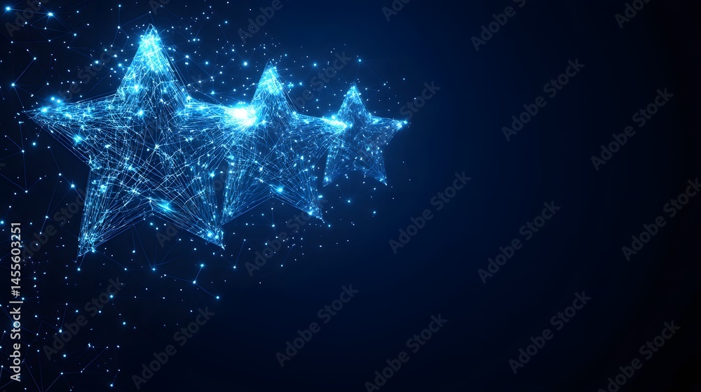Aufkleber futuristic stars ascend, crafted from interconnected blue lines and dots. a digital progression shin
