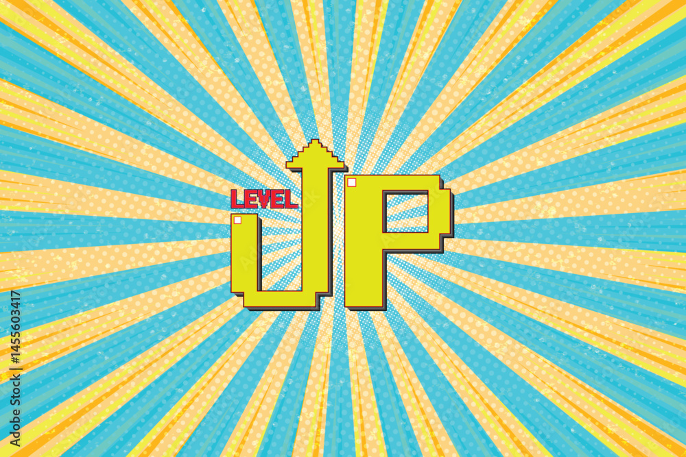 Poster level up icon. pixel art. 8 bit game. retro game. for game assets in vector illustrations. speed lin