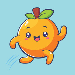 Cute kawaii orange fruit cartoon character happy jumping expression. Funny mascot in flat style. Food vector illustration on isolated background. Suitable for mascot, stickers, packaging design

