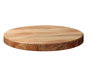 Round wooden podium for product display on transparent background