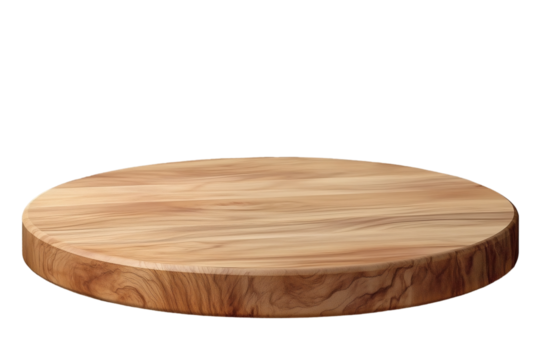 Round wooden podium for product display on transparent background