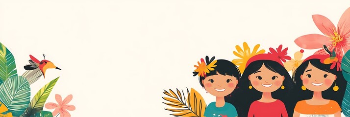 Naklejka premium Vibrant Women's Day 8th March Web Banner Featuring Diverse Women
