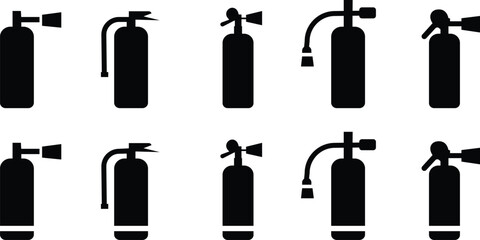 Fire Extinguisher Black Square Icon set, Silhouette Simple designs template vector icons Flat Graphic Design, Emergency Services, isolated on transparent background, used for science equipment or ui,
