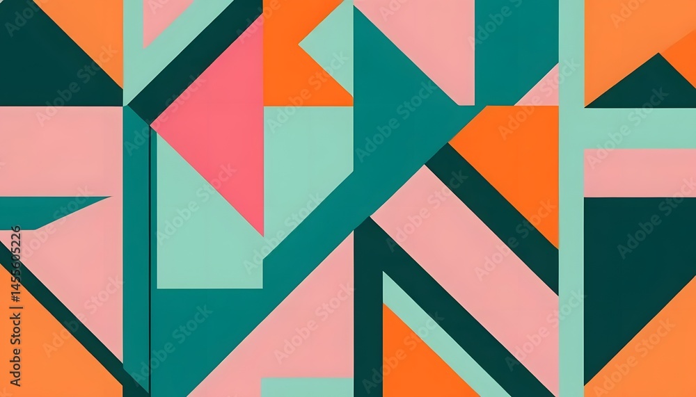 Poster abstract geometric pattern with triangles and rectangles in shades of pink green and orange color pa