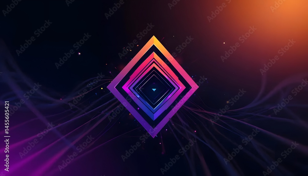 Poster abstract diamond tunnel with glowing lines and particles against a dark gradient background