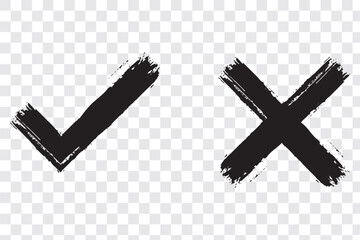 Tick and Cross sign elements. vector buttons for vote, election choice, check marks, approval signs design. Red X and green OK symbol icons check boxes. Check list marks, choice options, survey signs.