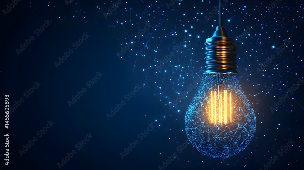 Poster futuristic lightbulb concept, blending technology and illumination. warm light contrasts with cool d