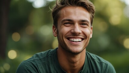 Close-Up of Confident Man in His 20s Laughing and Looking Away
