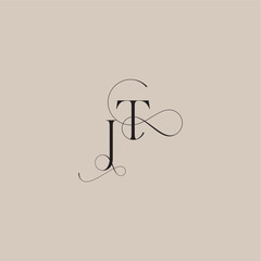 beautiful initial wedding serif monogram logo letter line and bold mix concept JT