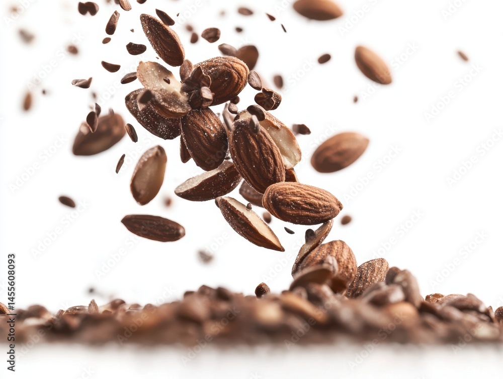 Aufkleber almonds in motion a captivating display of falling nuts on a clean white background
