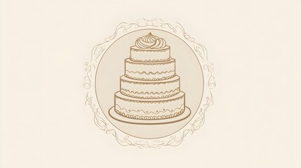 A multi tiered cake is centered within a decorative frame