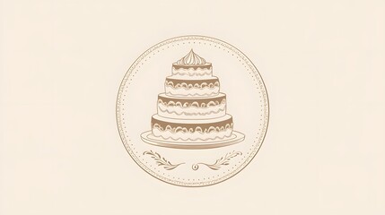 A decorative illustration of a tiered cake in a circular frame