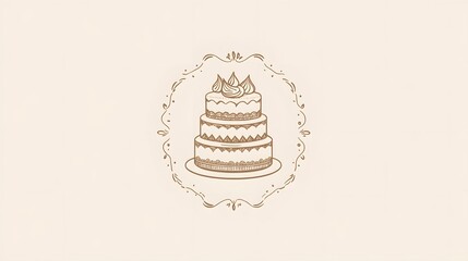 An illustrated cake with three tiers within a decorative frame