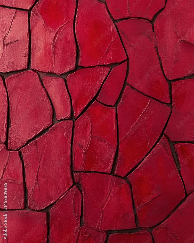Poster vibrant red stone wall with irregular shapes creating a textured surface for backgrounds and designs