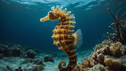 Sleek seahorse swimming smoothly in the Atlantic.


