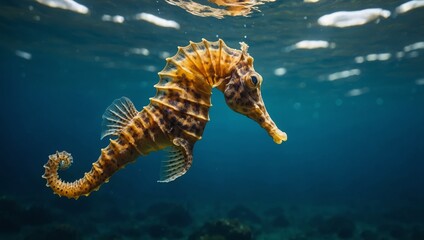 Graceful Atlantic seahorse drifting in the ocean.

