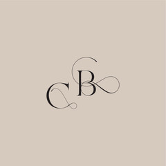 wedding serif monogram logo line and bold mix concept CB beautiful initial letter
