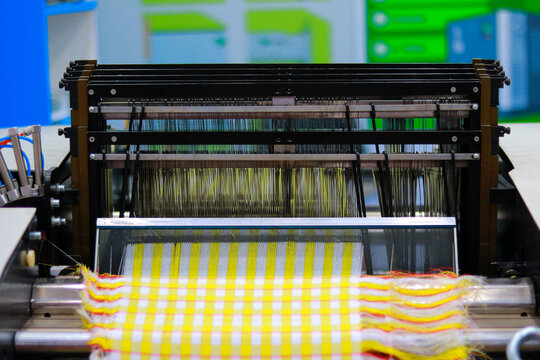 Production line of the cotton fabric factory. Textile industry