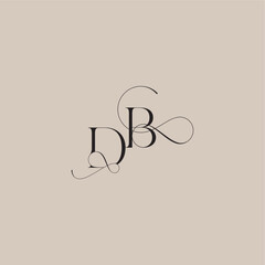 wedding serif monogram logo line and bold mix concept DB beautiful initial letter