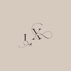 wedding serif monogram logo line and bold mix concept LX beautiful initial letter