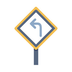 Left Curve Road Sign Icon Design