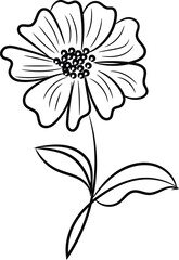 Simple Line Drawing of a Single Flower with Leaves