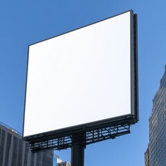 Obraz premium Large blank billboard against a clear blue sky in the city, ready for advertisement or marketing content.