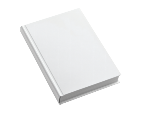Closed white book with plain cover mockup on transparent background