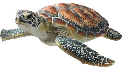 Realistic Sea Turtle Isolated on White Transparent Background