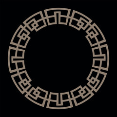 Luxury ornamental gold round frame. Golden Round frame with greek key meanders. Circular Geometric frame in the form of circular pattern. Celtic round frame. Template for laser cutting, ceramic