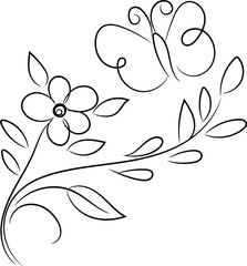 Elegant Line Art Design of a Flower and Butterfly